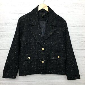 House of Harlow 1960 Women's Coat Black and Gold Metallic Thread Button Front S